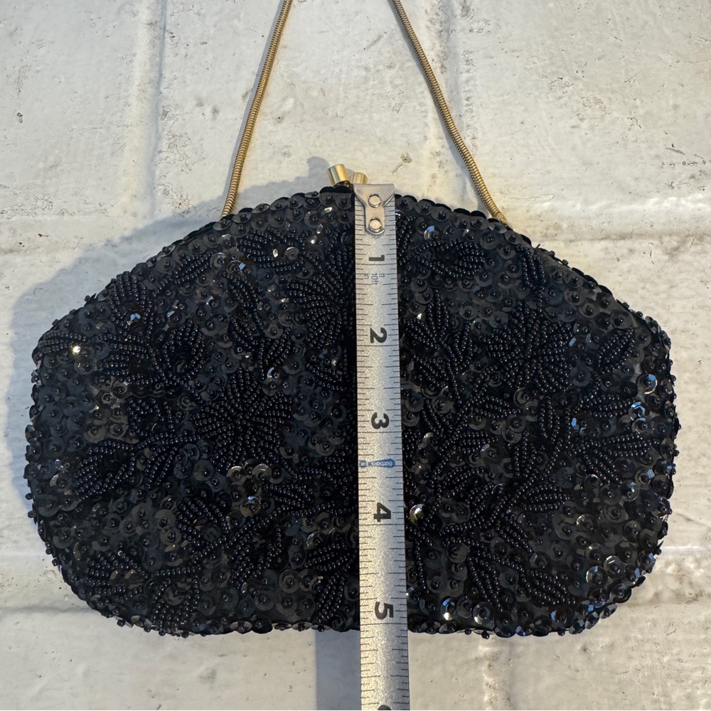 Vintage Black Beaded Purse Crown Colony Beaded Purse - Picture 10 of 11